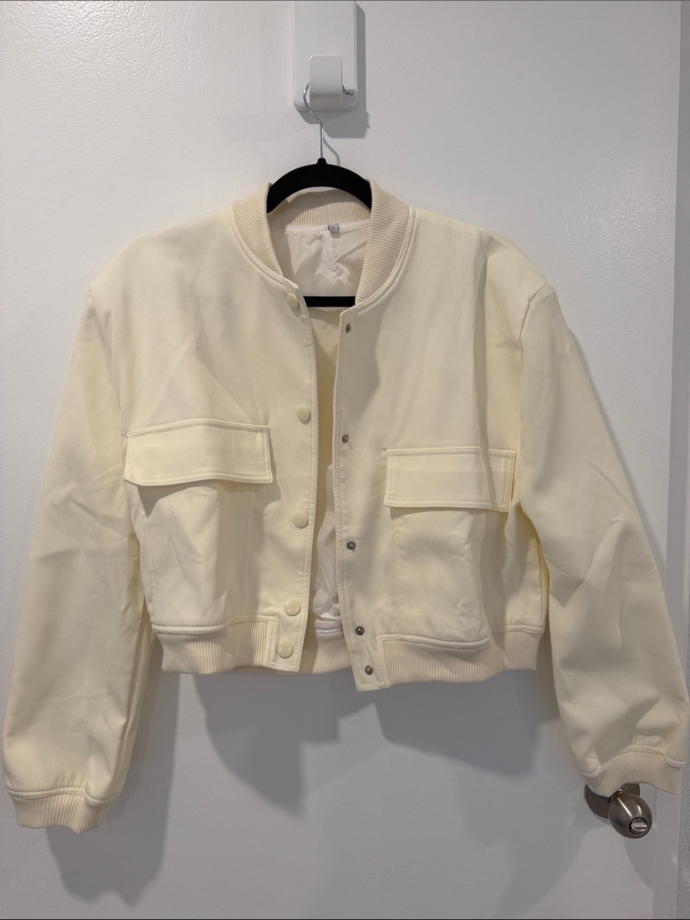 SHEIN Off White Cream Oversized Cropped Bomber Jacket Small